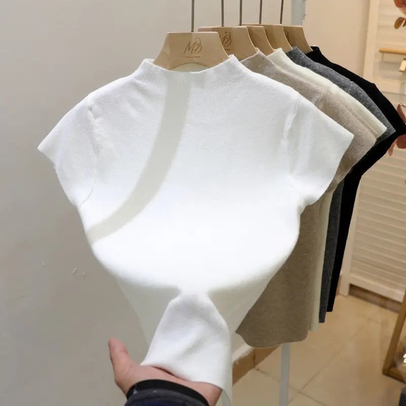 Korean Street Fashion Female - Maglione Basico alla Moda con Collo