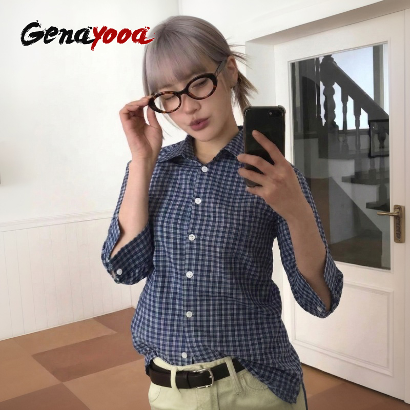 Street Fashion Japan - Genayooa Y2k Camicia a quadri Donna