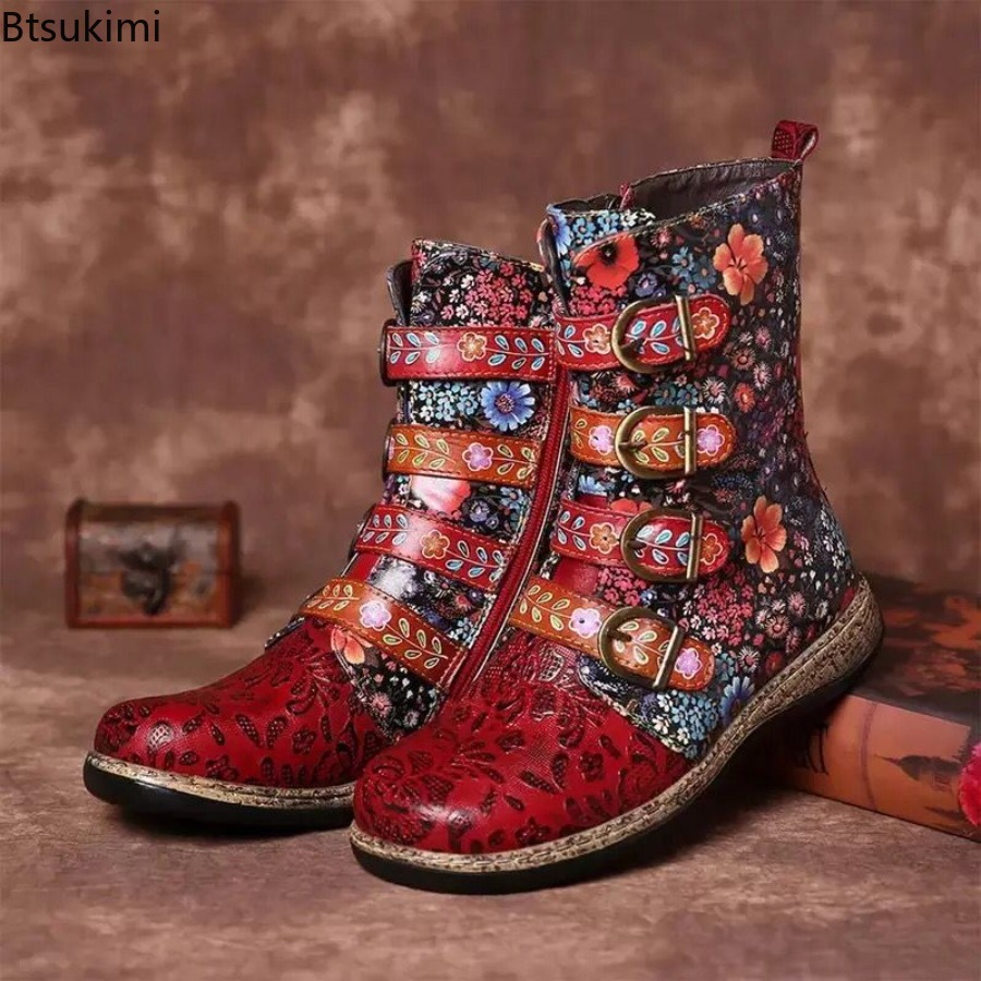 Street Fashion Vintage - Stivali in pelle stampata da donna