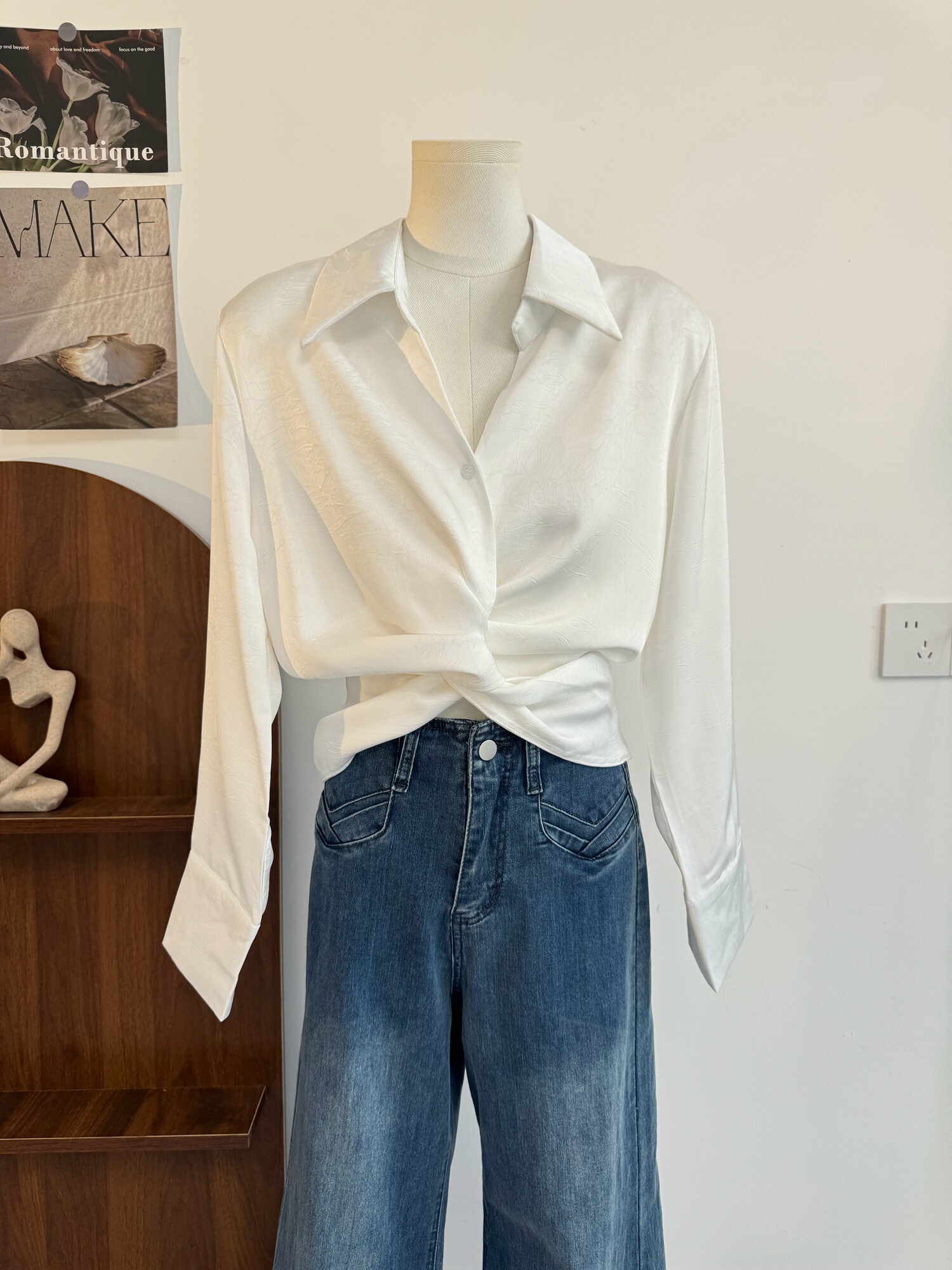 Korean Street Fashion Female - Camicetta da donna in raso con