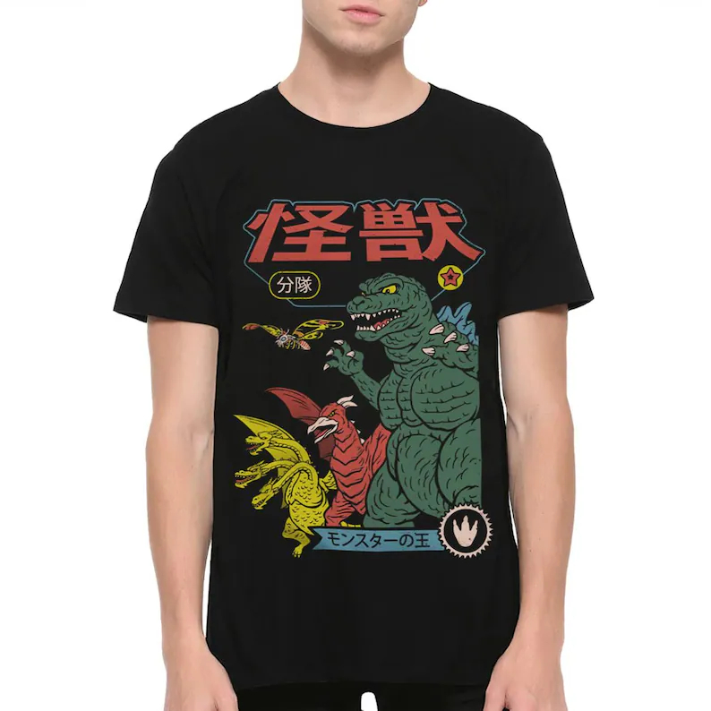 Street Fashion Japan - T-Shirt Grafica Godzilla Gojira, Stampa Anime