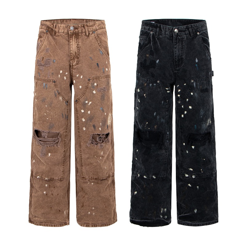 Street Fashion Japan - Jeans Larghi Strappati Stile Retrò Americano